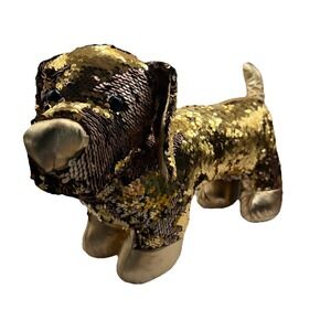 Dandee Gold Sequin‎ Wiener Dog Plushie – Reversible Dachshund Stuffed Doggie